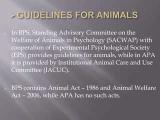 Comparision between bps and apa ethical guidelines 1 | PPTX
