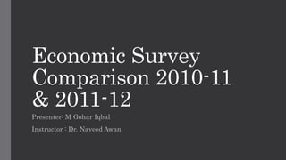 Economic Survey
Comparison 2010-11
& 2011-12
Presenter: M Gohar Iqbal
Instructor : Dr. Naveed Awan
 