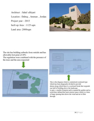 14 | P a g e
Architect : Sahel alhiyari
Location : Dabuq , Amman , Jordan
Project year : 2015
built up Area : 1125 sqm
Land area :2000sqm
 