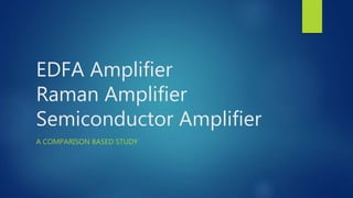 EDFA Amplifier
Raman Amplifier
Semiconductor Amplifier
A COMPARISON BASED STUDY
 