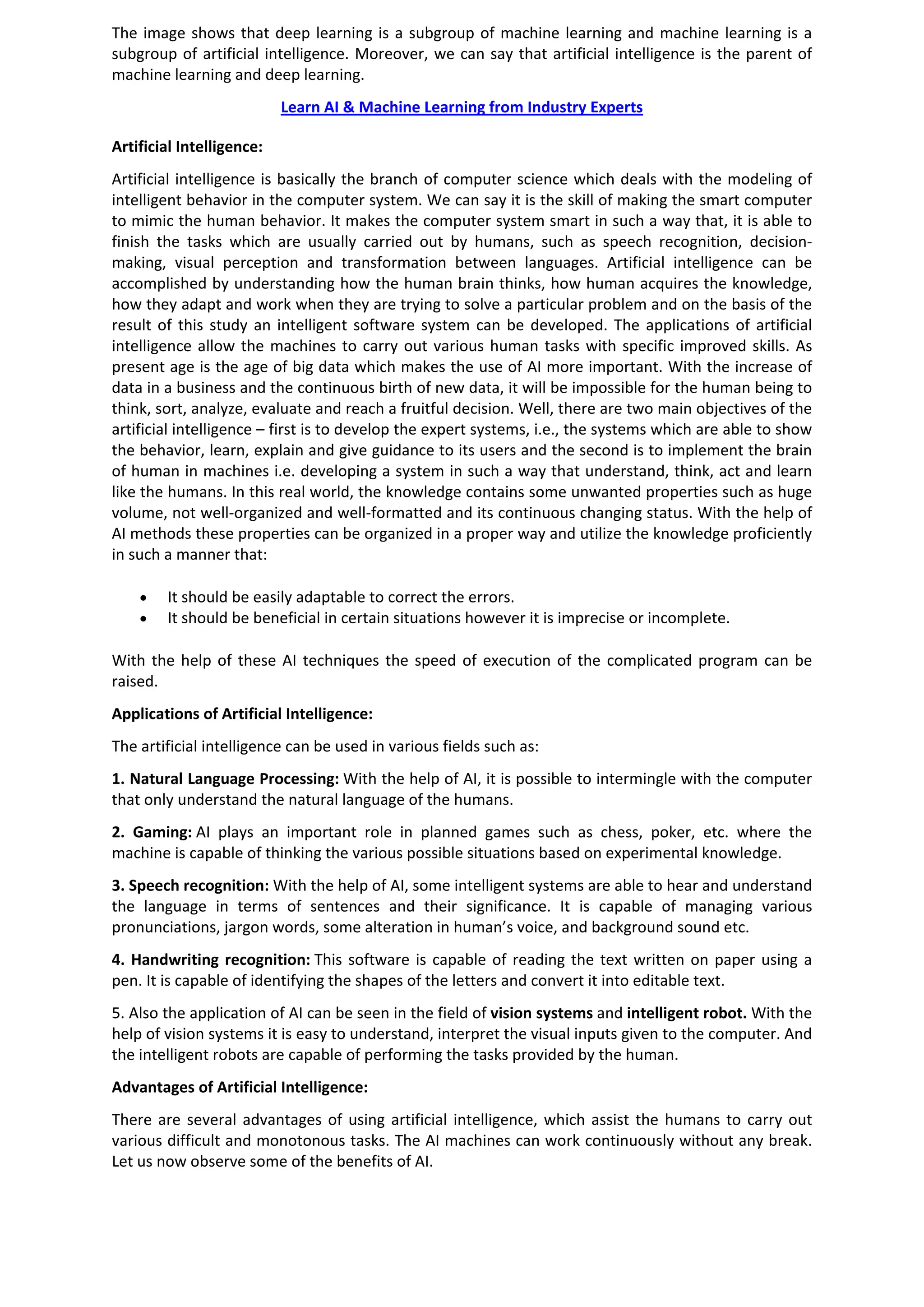Comparison Between Artificial Intelligence, Machine Learning, and Deep 