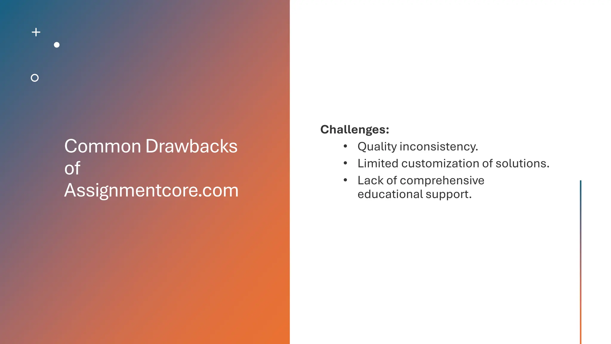 Common Drawbacks
of
Assignmentcore.com
 