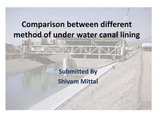 Comparison between different
method of under water canal lining
Submitted By
Shivam Mittal
 