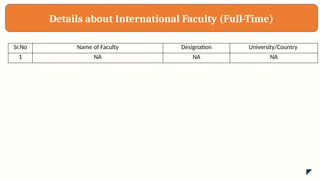Details about International Faculty (Full-Time)
Sr.No Name of Faculty Designation University/Country
1 NA NA NA
 