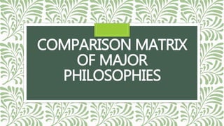 COMPARISON MATRIX
OF MAJOR
PHILOSOPHIES
 