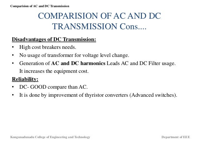 Comparison of ac and dc transmission