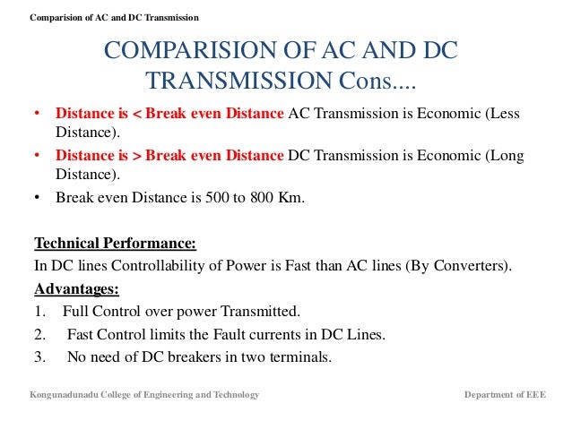 Comparison of ac and dc transmission