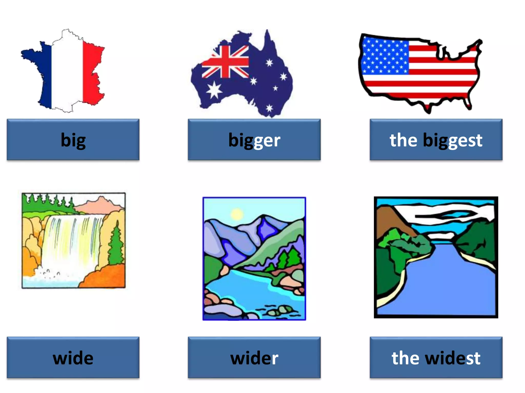 big bigger the biggest
wide wider the widest