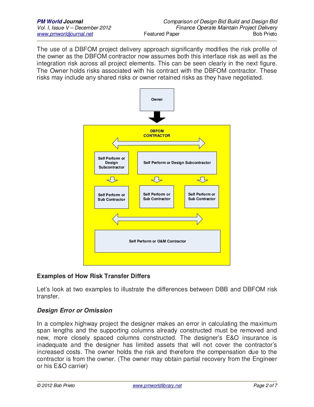 Comparison of Design Bid Build vs. Design Build Finance Operate & Mai…