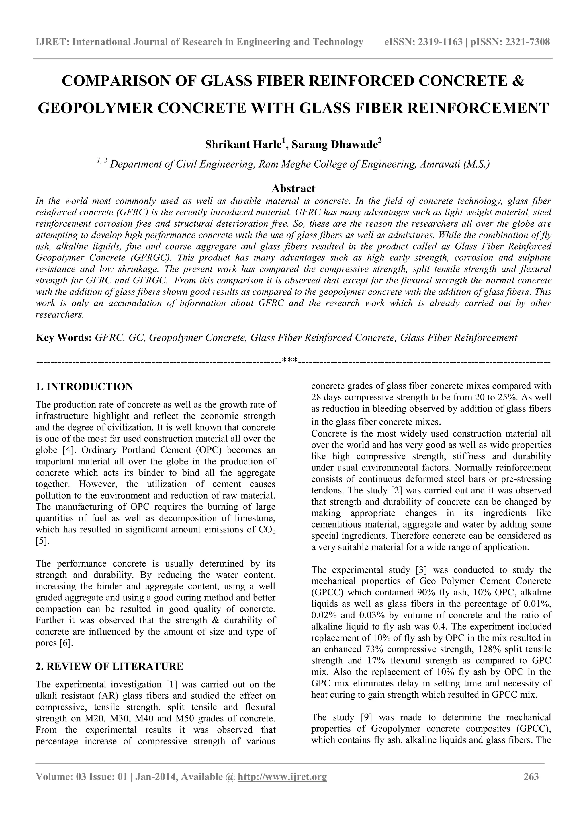 Comparison of glass fiber reinforced concrete & geopolymer concrete ...