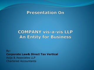 By:
Corporate Law& Direct Tax Vertical
Asija & Associates LLP
Chartered Accountants
 