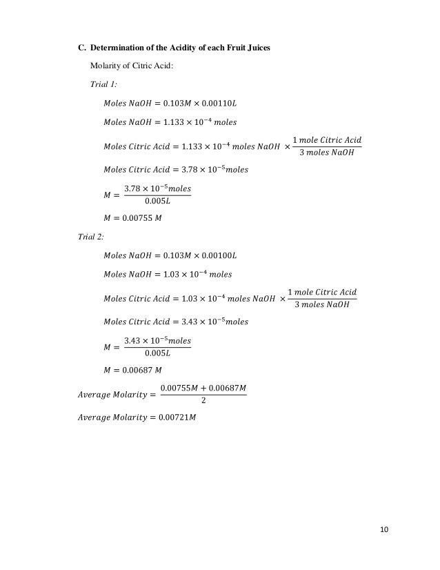 Comparison of the acidity of fruit juices