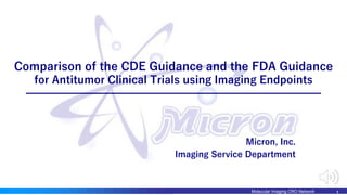 Molecular Imaging CRO Network
Comparison of the CDE Guidance and the FDA Guidance
for Antitumor Clinical Trials using Imaging Endpoints
Micron, Inc.
Imaging Service Department
1
 