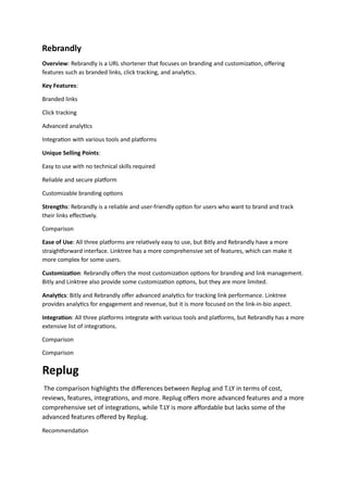 Comparison Of The Url Shorteners And Link Management Platforms Mentioned Docx Comparison Of The Url Shorteners And Link Management Platforms Mentioned Docx