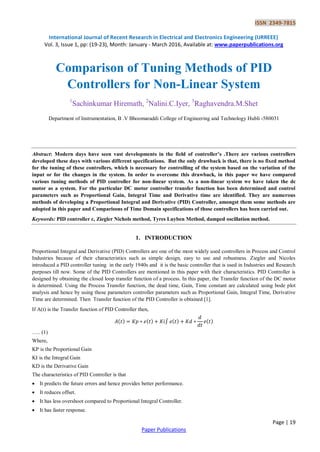 Comparison of Tuning Methods of PID Controllers for Non-Linear System | PDF