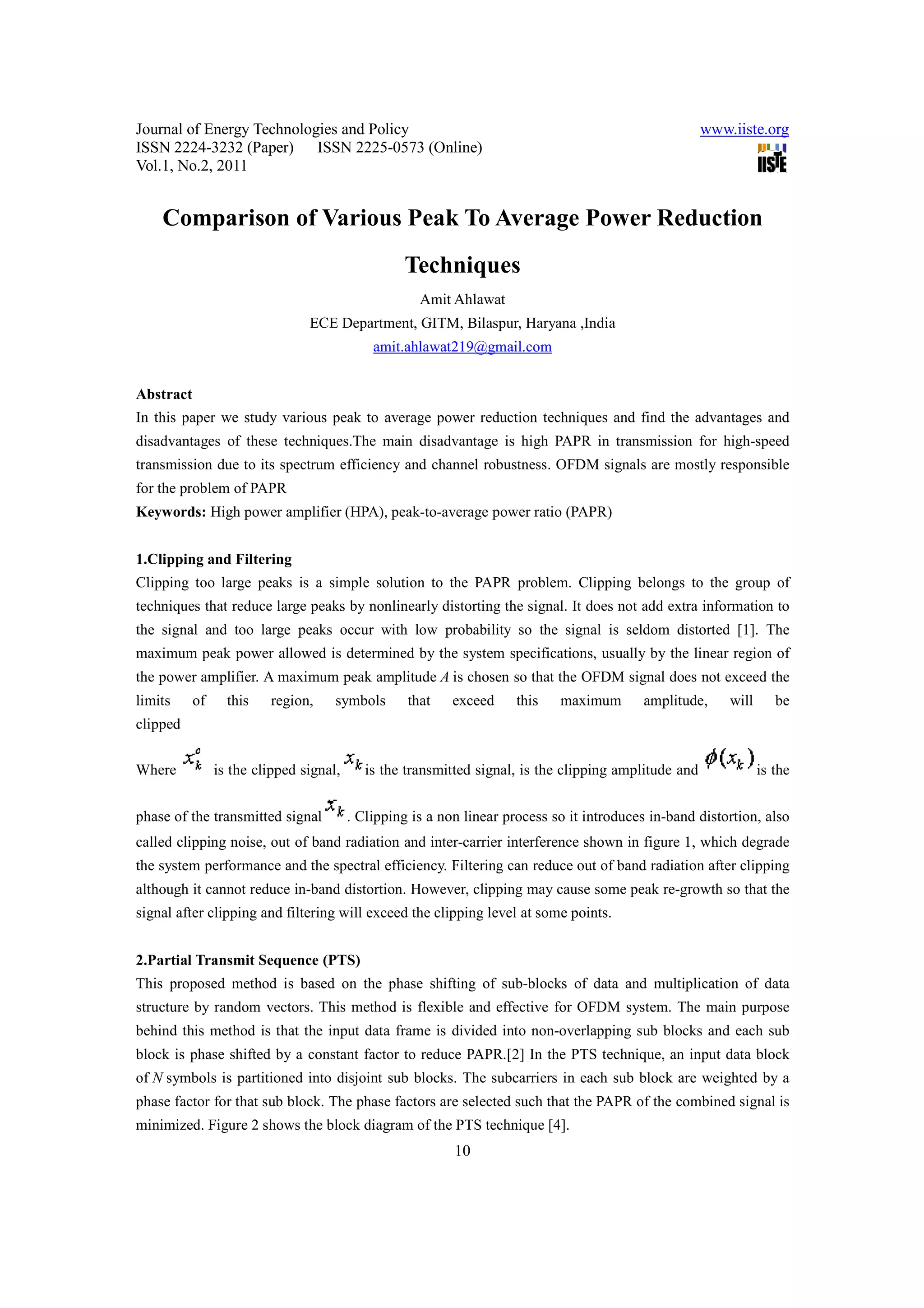 Comparison of various peak to average power reduction techniques | PDF