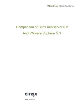 White Paper I Citrix XenServer
www.citrix.com
Comparison of Citrix XenServer 6.2
And VMware vSphere 5.1
 