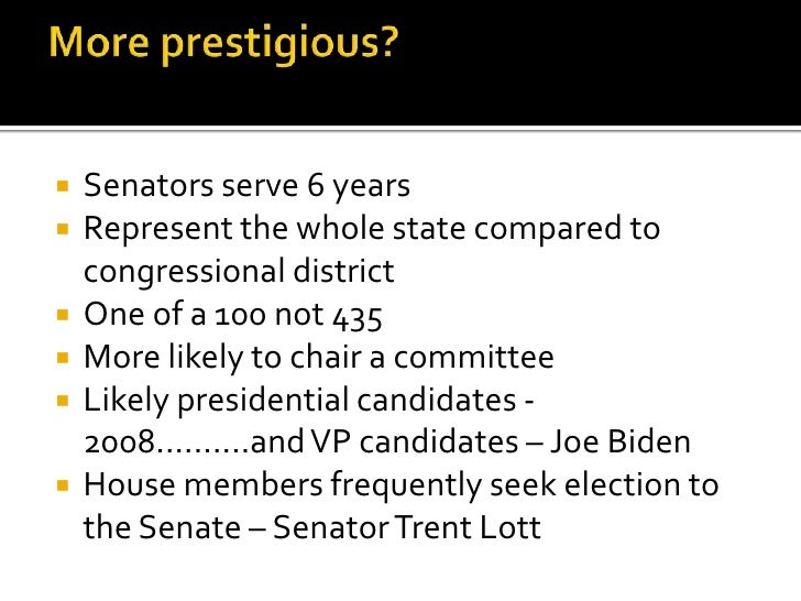 Comparisons senate and reps
