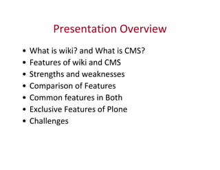 Comparisons Wiki vs CMS