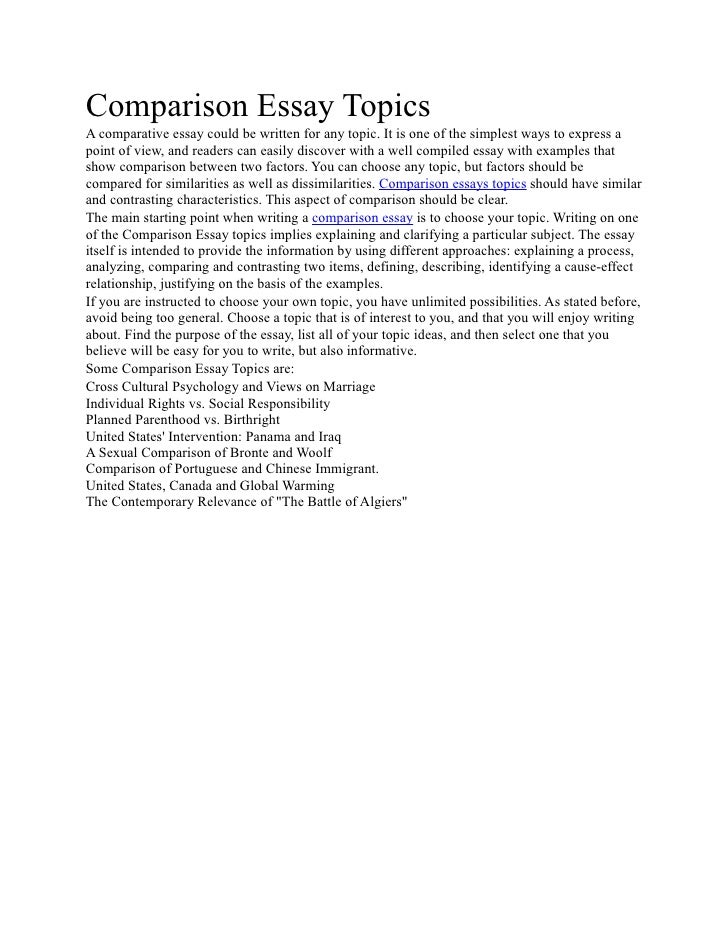 comparison essays topics