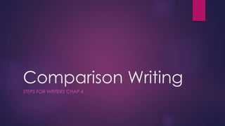 Comparison Writing 
STEPS FOR WRITERS CHAP 4 
 