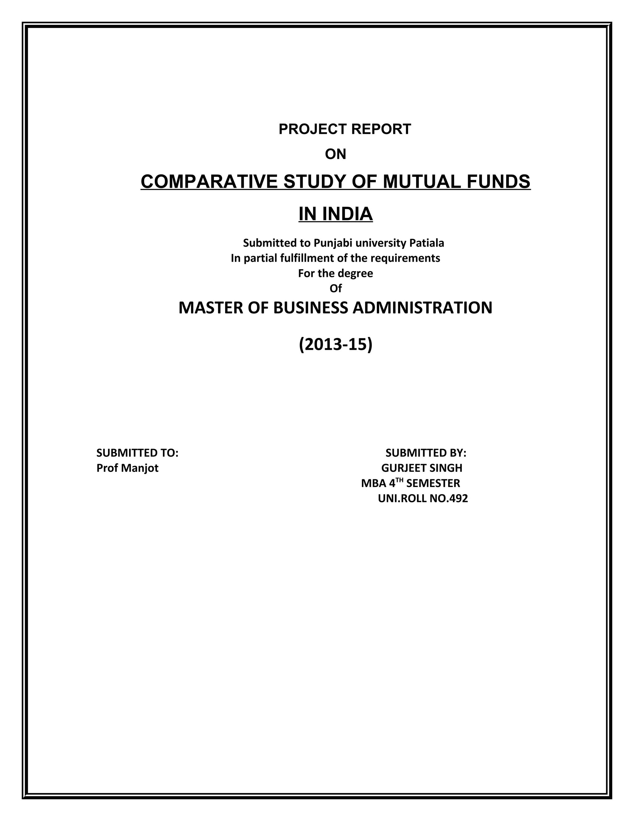 Comparitive Study Of Mutual Fund Pdf Comparitive Study Of Mutual Fund Pdf