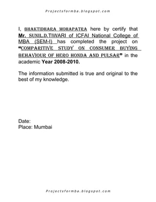 Comparitive study on consumer buying behaviour of hero honda and pulsar ...