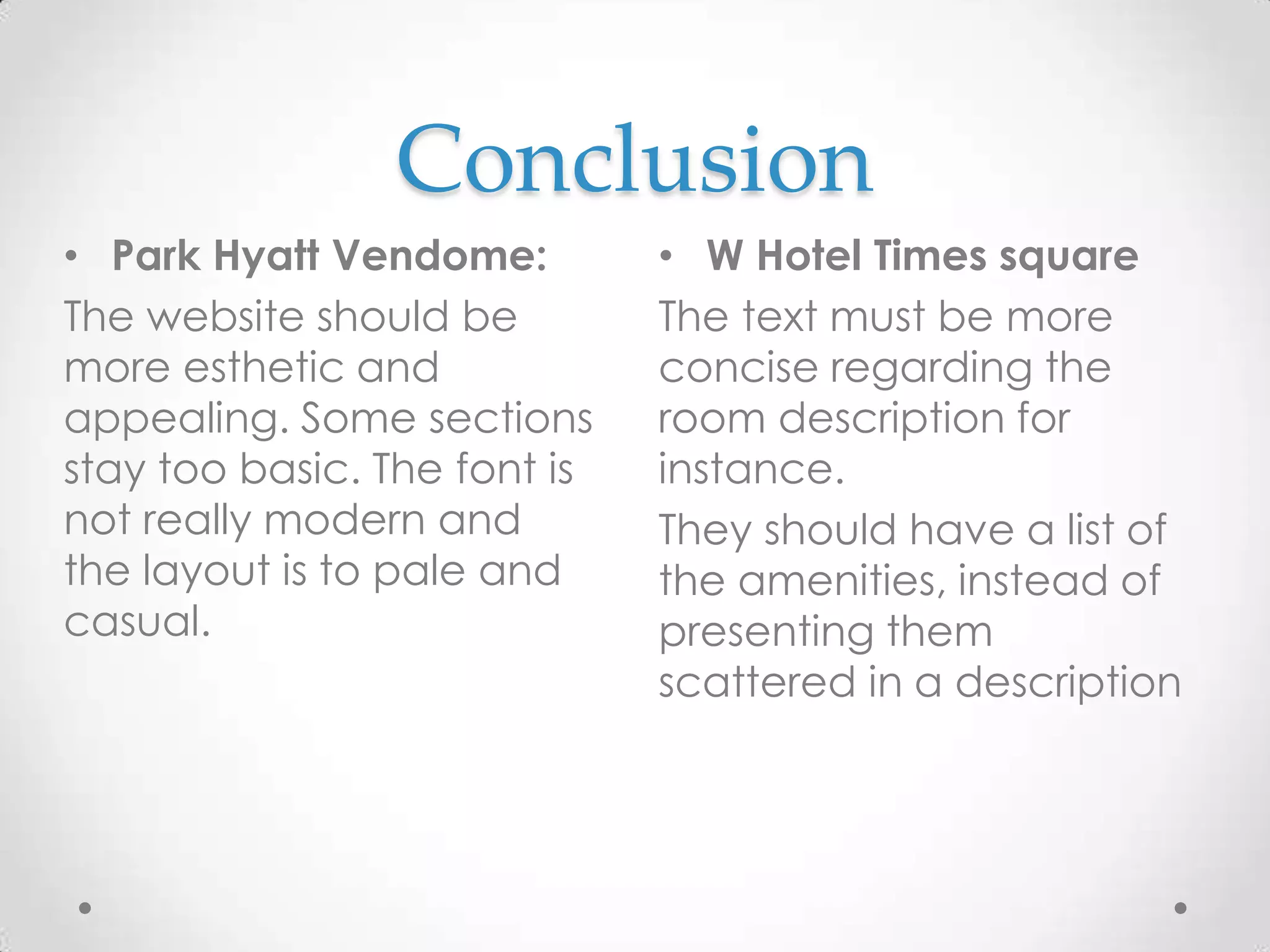 Comparison between 2 hotel websites