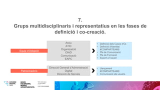 7.
Grups multidisciplinaris i representatius en les fases de
definició i co-creació.
Arxiu
ATIC
Organizatció
OIAD
Comunica...