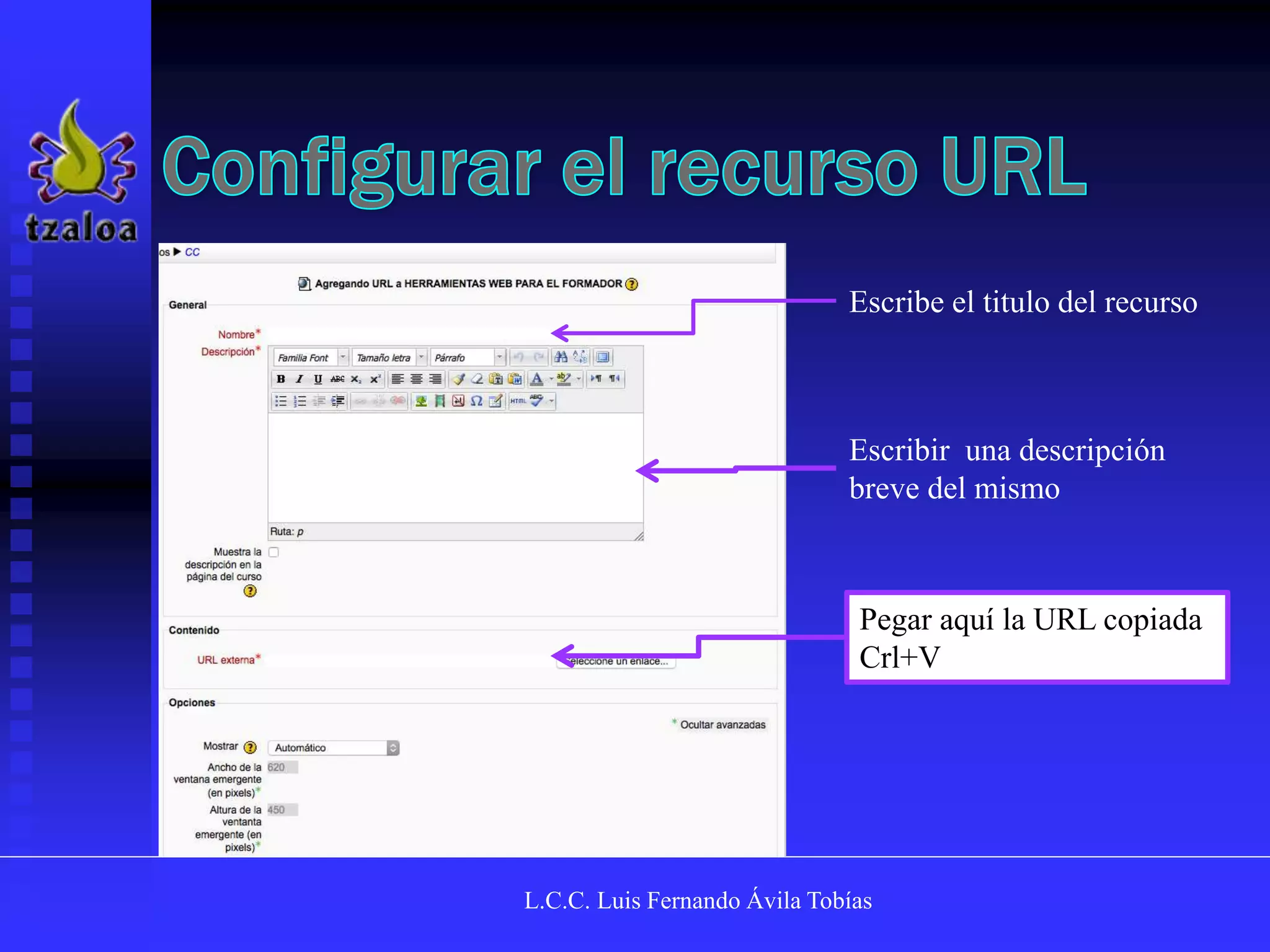 L.C.C. Luis Fernando Ávila Tobías
Escribe el titulo del recurso
Escribir una descripción
breve del mismo
Pegar aquí la URL copiada
Crl+V
 