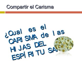  Extender el reinado del Espíritu Santo, según elExtender el reinado del Espíritu Santo, según el
espíritu de Cristo Sacerdote y Víctima, promoviendoespíritu de Cristo Sacerdote y Víctima, promoviendo
vocaciones sacerdotales en medio de una pastoralvocaciones sacerdotales en medio de una pastoral
vocacional amplia…vocacional amplia…
 ““Darle sacerdotes a Jesús”Darle sacerdotes a Jesús”
 ““Formar un pueblo sacerdotal”Formar un pueblo sacerdotal”
 ““Todos somos sacerdotes”Todos somos sacerdotes”
Compartir el CarismaCompartir el Carisma
 