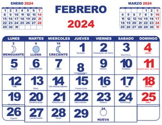 Calendario lunar febrero 2024