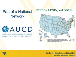 Part of a National
Network
Center for Excellence in Disabilities
Positive Behavior Support
3
 