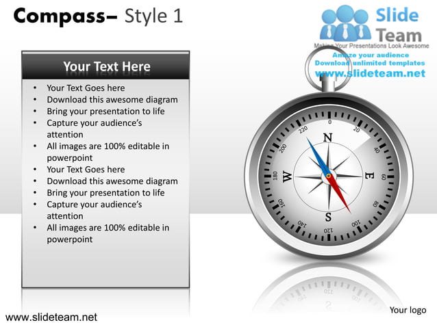 Compass style design 1 powerpoint ppt templates. | PPT