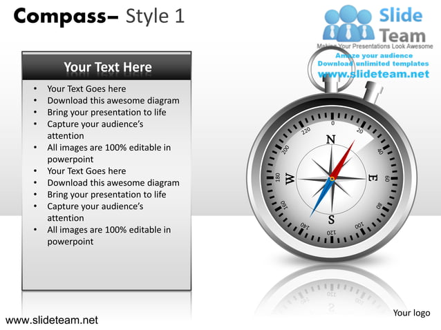 Compass style design 1 powerpoint ppt templates. | PPT