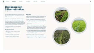 PROGRESS CHALLENGES WHAT NEXT APPENDICES 18
Compensation
& Neutralisation
STRATEGY
Even after deeply decarbonising our business, we
will continue to produce unavoidable emissions in
2030 and beyond.
To take responsibility for these emissions and to
maintain our Climate Net Zero position, we will
neutralise these residual emissions by building a
portfolio of high-quality, certified carbon credits. This
is in line with the requirements of the Science Based
Targets initiative's Corporate Net Zero Standard.
In 2023 we will develop our Neutralisation
Action Plan.
This Plan will include:
• defining key carbon credit concepts
and definitions
• agreeing principles and standards
• exploring carbon removal projects
Next steps
Select and prioritise which carbon projects we will
support, by focusing on the below key factors:
• Type: considering business-relevant projects,
e.g. that restore and reforest habitats, build soil
carbon, and technologies that capture and
store carbon
• Additionality and permanence: supporting
projects that deliver carbon removals in response
to mitigation efforts, rather than projects where
these removals would have occurred otherwise
• Location: where possible, sourcing projects that
connect to the countries and landscapes which
produce the foods we buy
• Investment model: diversify our investment
approaches, exploring multi-year agreements, and
opportunities to co-invest in large-scale projects
OUR ROLE
 
