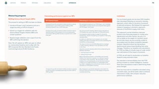 PROGRESS CHALLENGES WHAT NEXT
STRATEGY 46
APPENDICES
Limitations
Our purchased goods and services GHG baseline
was calculated following an economic intensity
approach, which relies on the price of products
to estimate emissions. We followed this approach
instead of applying a volumetric approach,
because of insufficient supply chain data.
This approach carries limitations, because
product price fluctuates based on market price
adjustments and other factors. As such, it is
not as stable as the weight of a product would
be and also means we are currently unable to
accurately track the direct correlation between
emission reductions driven by interventions
(performance) versus those resulting from price
changes. Therefore, our baseline and calculations
for FY22 are likely to include cases of under and/or
over-estimations of the impact of products.
In FY23, we will need to recalculate our baseline
footprint using volumetric data.
Our exercise to remove inflation from the FY22
pricing is based on market intelligence, however
there were assumptions made in determining these
price changes.
Once we move over to a baseline calculated using
volumetric data, we will be better able to attribute
interventions made, with emission reduction
performance achieved.
Measuring progress
Setting Science Based Targets (SBTs)
The process for setting an SBTs has been as follows:
• Include all Scope 1 and 2 emissions and set a
target boundary of 67% for Scope 3
• Submit our targets for validation with the
Science Based Targets initiative (SBTi) and
answer questions
• Receive target validation and a report from the
SBTi confirming this decision
Note: We will update our SBTs next year to reflect
our recalculated baseline and to align with the
SBTi Corporate Net Zero Standard and Forest,
Land and Agriculture (FLAG) Guidance.
Calculating performance against our SBTs
SBTi Validated Targets Methodology for calculating performance
Compass Group UK and Ireland Limited commits to reduce
absolute Scope 1 and 2 GHG emissions 69% by 2030
(inclusive of growth) from a 2019 base year.
We calculated emissions of our FY22 Scope 1 and 2 activities
against BEIS conversion factors and compared these against
our FY19 Scope 1 and 2 data.
Compass Group UK and Ireland Limited commits to reduce
absolute Scope 3 GHG emissions from purchased goods
and services 69% by 2030 (inclusive of growth) from a 2019
base year.
The same economic intensity method used to calculate our
FY19 baseline was used to calculate our FY22 performance.
The breakdown detail included on page 16 is shared for
transparency, ahead of reasserting our baseline in FY23 using
volumetric data.
As called out, while there is an increase to our non-food
category this does not translate with the same materiality that
it would for our food products.
The reason for this is the 30.43% differential (on average)
in carbon intensity reflected in the calculations for food
vs non-food.
Using the economic intensity method this is evidenced by the
following calculation:
• 0.64 kg CO2e/£ non-food
• 0.92 kg CO2e/£ food
Before calculating emissions, we identified and removed
inflation from the price of goods, in an attempt to permit
a more like-for-like comparison. We calculated our FY22
emissions for purchased goods and services (the emissions
in Scope of our target boundary) at a subcategory level
(e.g. beef), multiplying the same emission factors as used to
calculate our FY19 baseline inventory.
Compass Group UK and Ireland Limited commits to increase
annual sourcing of renewable electricity from 2% in 2019 to
100% by 2022.
We compared our purchased electricity consumption for
FY19 and FY22 and the % of our FY22 supply coming from
renewable electricity.
OUR ROLE
 