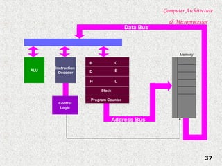 Computer Architecture
& Microprocessor
37
ALU
Instruction
Decoder
Control
Logic
B
D
H
Stack
Program Counter
C
E
L
Address Bus
Data Bus
Memory
 
