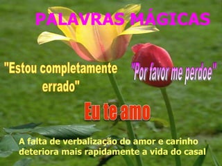 PALAVRAS MÁGICAS 
A falta de verbalização do amor e carinho 
deteriora mais rapidamente a vida do casal 
 