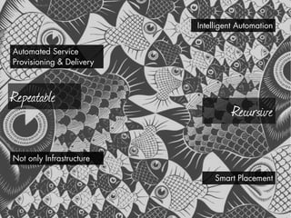Intelligent Automation


Automated Service
Provisioning & Delivery



Repeatable
                                    Recursive

Not only Infrastructure

                               Smart Placement
 