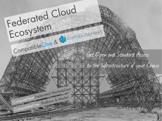 Cl oud
   der ated
Fe
  cosy stem
 E
              O ne &
      mpatible
 Co
                                           Get Open and Standard Access
                                           to the Infrastructure of your Choice

                                 la   ce
                        Ma rketp
                       ed
               Fe derat
          Next                  del
      ute                   & Mo
 Comp              Platfo
                         rm
               ne
       a tibleO
  Comp
 
