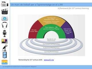 Un marc de treball per a l’aprenentatge en el s.XXI
                                                                          A framework for 21st century learning




                        Partnership for 21st century skills www.p21.org


La competència audiovisual a l’ensenyament obligatori
 