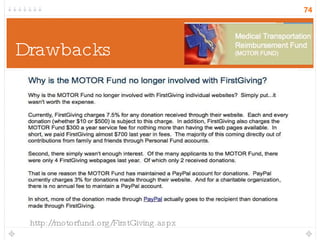 Drawbacks http://motorfund.org/FirstGiving.aspx 