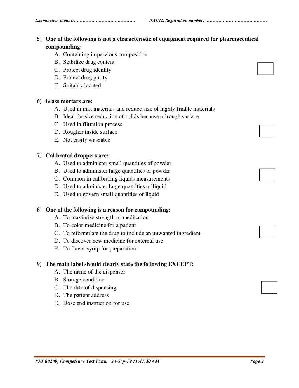 MCQ PHARMACEUTICAL COMPOUNDING TEST