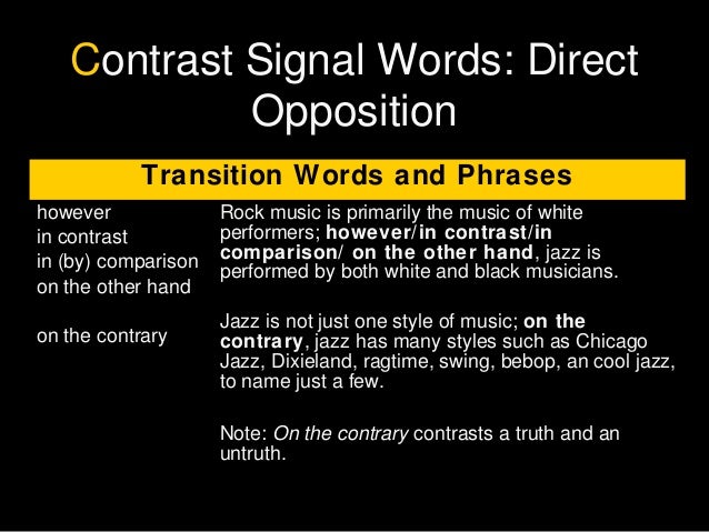 Comparison contrast essay transition words