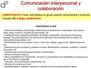 Comunicación interpersonal y
colaboración
COMPETENCIA 8. Hacer actividades en grupo usando herramientas y entornos

virtua...