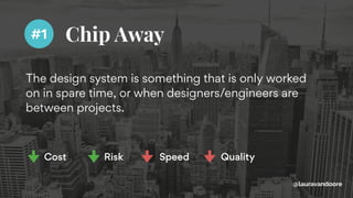 Chip Away
The design system is something that is only worked
on in spare time, or when designers/engineers are
between projects.
@lauravandoore
#1
Cost Risk Speed Quality
 
