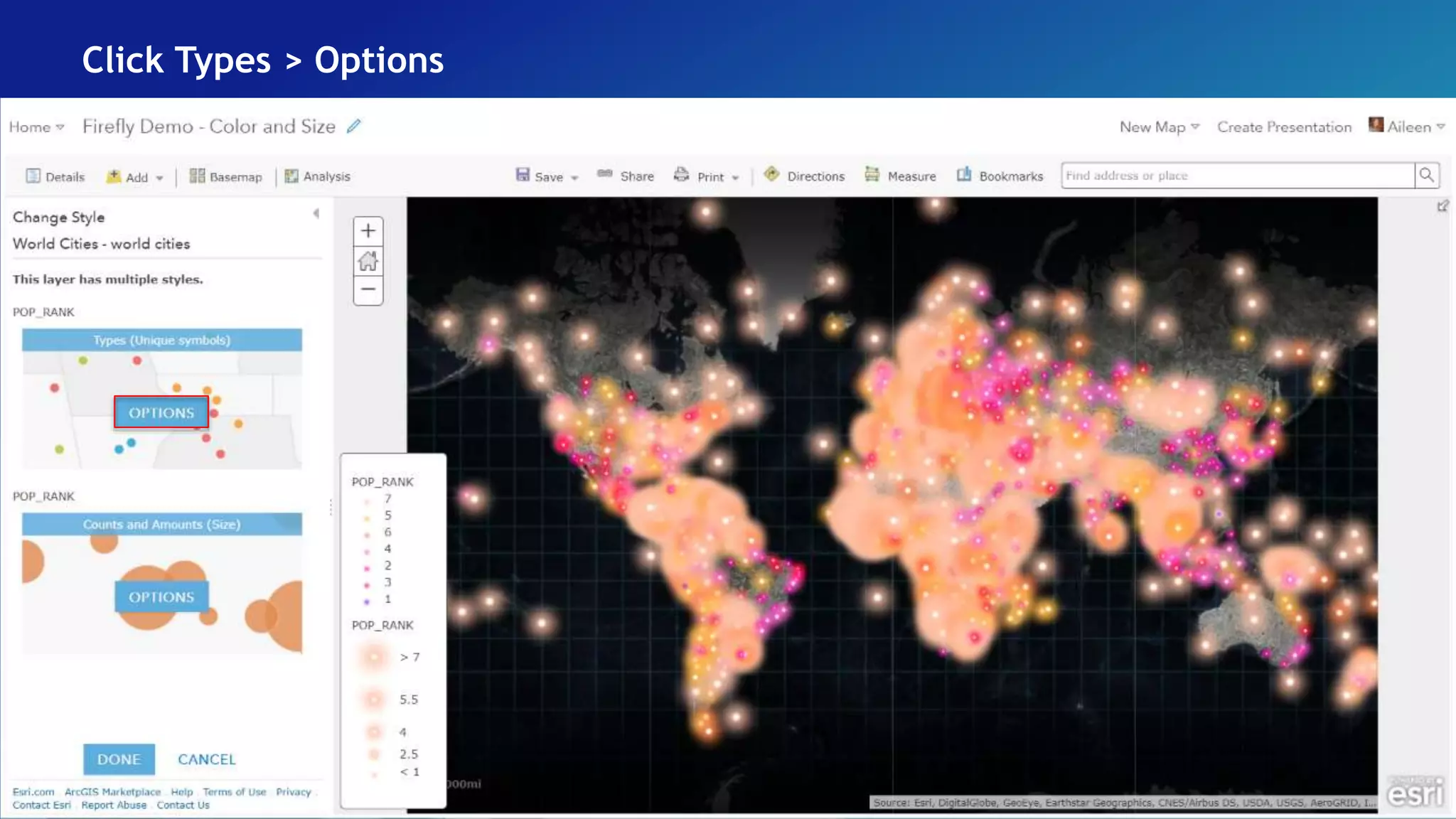 Click Types > Options
 