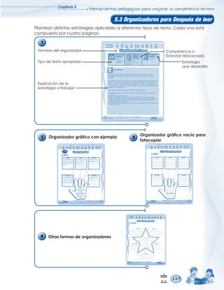 DStWXOR
+HUUDPLHQWDVSHGDJÍJLFDVSDUDPHMRUDUODFRPSHWHQFLDOHFWRUD
,ODKFWALOBPMO!BPMRiPABIBBO
3ODQWHDQGLVWLQWDVHVWUDWHJLDVDSOLFDEOHVDGLIHUHQWHVWLSRVGHWH[WRDGDXQRHVWi
FRPSXHVWRSRUFXDWURSiJLQDV
([SOLFDFLyQGHOD
HVWUDWHJLDDWUDEDMDU
1RPEUHGHORUJDQL]DGRU
7LSRGHWH[WRDSURSLDGR
RPSHWHQFLDR
(VWiQGDUUHODFLRQDGR
(VWUDWHJLD
TXHGHVDUUROOD
2UJDQL]DGRUJUiILFRFRQHMHPSOR

2UJDQL]DGRUJUiILFRYDFtRSDUD
IRWRFRSLDU
2WUDVIRUPDVGHRUJDQL]DGRUHV
S



 