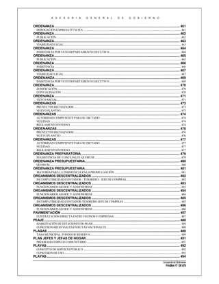 A S E S O R I A

G E N E R A L

D E

G O B I E R N O

ORDENANZA .................................................................................................................................................... 461
DEROGACIÓN EXPRESA O TÁCITA .............................................................................................................................................. 461

ORDENANZA .................................................................................................................................................... 462
PUBLICACIÓN...................................................................................................................................................................................... 462

ORDENANZA .................................................................................................................................................... 463
VIABILIDAD LEGAL........................................................................................................................................................................... 463

ORDENANZA .................................................................................................................................................... 464
INSISTENCIA POR VETO DEPARTAMENTO EJECUTIVO ........................................................................................................ 464

ORDENANZA .................................................................................................................................................... 465
PUBLICACIÓN...................................................................................................................................................................................... 465

ORDENANZA .................................................................................................................................................... 466
INSISTENCIA ........................................................................................................................................................................................ 466

ORDENANZA .................................................................................................................................................... 467
VIABILIDAD LEGAL........................................................................................................................................................................... 467

ORDENANZA ................................................................................................................................................... 469
INSISTENCIA POR VETO DEPARTAMENTO EJECUTIVO ........................................................................................................ 469

ORDENANZA .................................................................................................................................................... 470
ZONIFICACIÓN .................................................................................................................................................................................... 470
CONVALIDACIÓN .............................................................................................................................................................................. 470

ORDENANZA .................................................................................................................................................... 471
VETO PARCIAL .................................................................................................................................................................................... 471

ORDENANZAS ................................................................................................................................................. 473
PROYECTOS RECHAZADOS ............................................................................................................................................................ 473
NUEVO PLANTEO ............................................................................................................................................................................... 473

ORDENANZAS ................................................................................................................................................. 474
AUTORIDAD COMPETENTE PARA SU DICTADO ...................................................................................................................... 474
NULIDAD............................................................................................................................................................................................... 474
REGLAMENTO INTERNO ................................................................................................................................................................. 474

ORDENANZAS ................................................................................................................................................. 476
PROYECTOS RECHAZADOS ............................................................................................................................................................ 476
NUEVO PLANTEO ............................................................................................................................................................................... 476

ORDENANZAS ................................................................................................................................................. 477
AUTORIDAD COMPETENTE PARA SU DICTADO ...................................................................................................................... 477
NULIDAD............................................................................................................................................................................................... 477
REGLAMENTO INTERNO ................................................................................................................................................................. 477

ORDENANZA PREPARATORIA .................................................................................................................... 479
INASISTENCIA DE CONCEJALES. QUORUM .............................................................................................................................. 479

ORDENANZA PRESUPUESTARIA................................................................................................................ 480
QUORUM ............................................................................................................................................................................................... 480

ORDENANZA PRESUPUESTARIA................................................................................................................ 481
MAYORÍA PARA LA INSISTENCIA EN LA PROMULGACIÓN ................................................................................................. 481

ORGANISMOS DESCENTRALIZADOS ........................................................................................................ 482
INCOMPATIBILIDAD CONTADOR – TESORERO – JEFE DE COMPRAS................................................................................ 482

ORGANISMOS DESCENTRALIZADOS ........................................................................................................ 483
FUNCIONARIOS AD HOC Y AD HONOREM ................................................................................................................................. 483

ORGANISMOS DESCENTRALIZADOS ........................................................................................................ 484
FUNCIONARIOS AD HOC Y AD HONOREM ................................................................................................................................. 484

ORGANISMOS DESCENTRALIZADOS ........................................................................................................ 485
INCOMPATIBILIDAD CONTADOR-TESORERO-JEFE DE COMPRAS .................................................................................... 485

ORGANISMOS DESCENTRALIZADOS ........................................................................................................ 486
FUNCIONARIOS AD HOC Y AD HONOREM ................................................................................................................................. 486

PAVIMENTACIÓN ............................................................................................................................................ 487
CONTRATACIÓN DIRECTA ENTRE VECINOS Y EMPRESAS .................................................................................................. 487

PEAJE ................................................................................................................................................................ 488
HABILITACIÓN DE ESTACIONES DE PEAJE................................................................................................................................ 488
CONCESIONARIAS VIALES EN RUTAS NACIONALES............................................................................................................. 488

PLAGAS ............................................................................................................................................................ 489
TASA MUNICIPAL. FONDO DE RESERVA .................................................................................................................................... 489

PLAN JEFES Y JEFAS DE HOGAR .............................................................................................................. 491
PROGRAMA EMPLEO COMUNITARIO ......................................................................................................................................... 491

PLAYAS ............................................................................................................................................................. 492
CONCEPTO DE SERVICIO PÚBLICO .............................................................................................................................................. 492
CONCESION DE USO .......................................................................................................................................................................... 492

PLAYAS ............................................................................................................................................................. 494
Compendio de Dictámenes

PÁGINA 17 DE 670

 